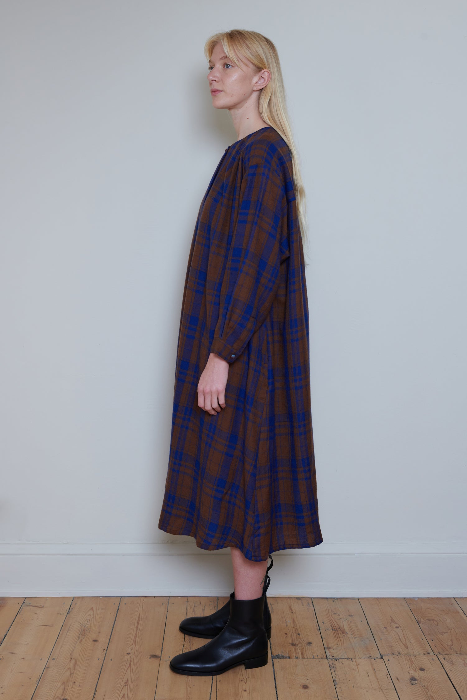 Runaway Bicycle Marino Wool Check Dress - Blue/Brown