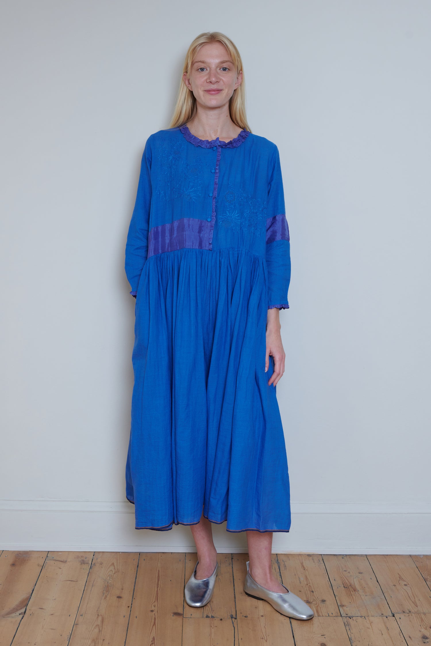 Runaway Bicycle | Embroidered Dress - Blue