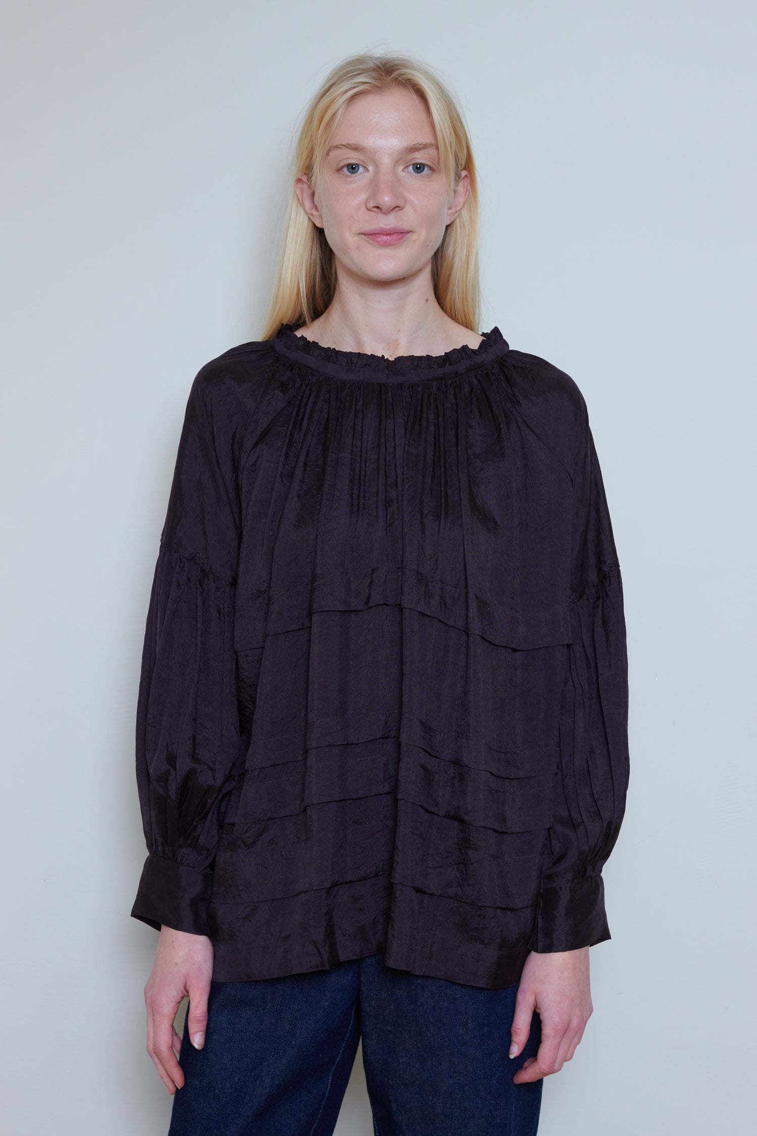 Runaway Bicycle | Tiered Silk Top - Wine
