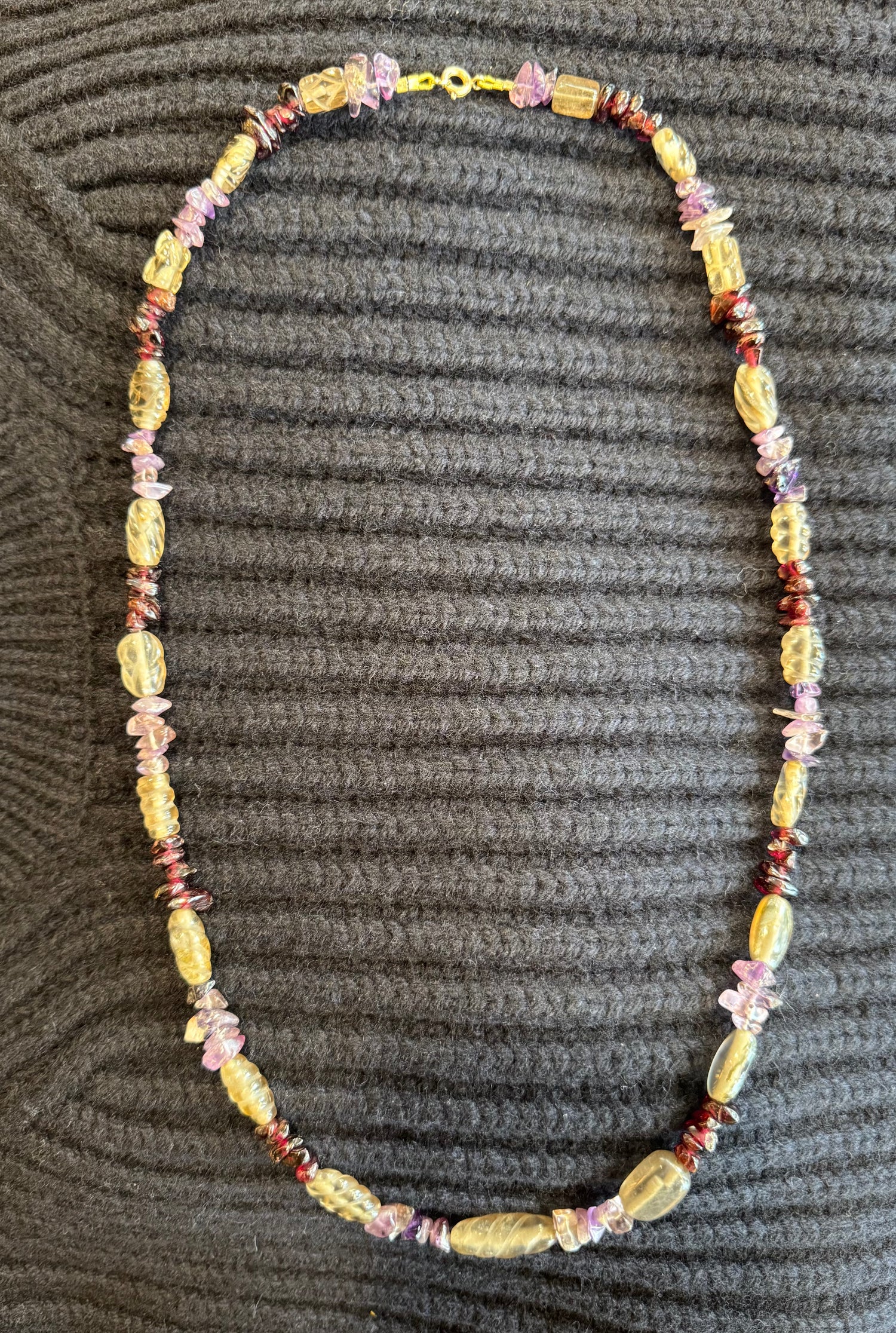 Garnet, Amethyst & crystal necklace (long)
