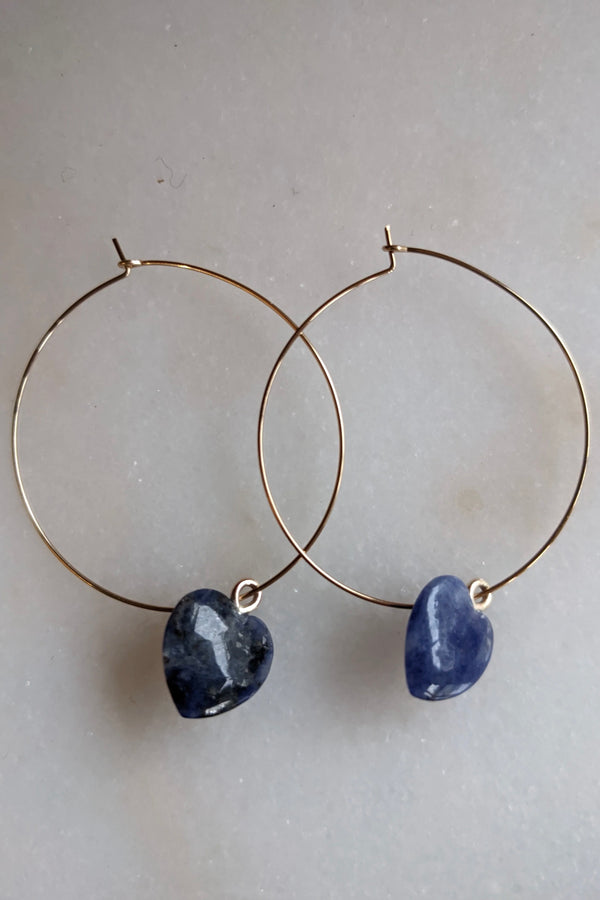 Manorota Gold Filled Lapis Lazuli hearts Hoops