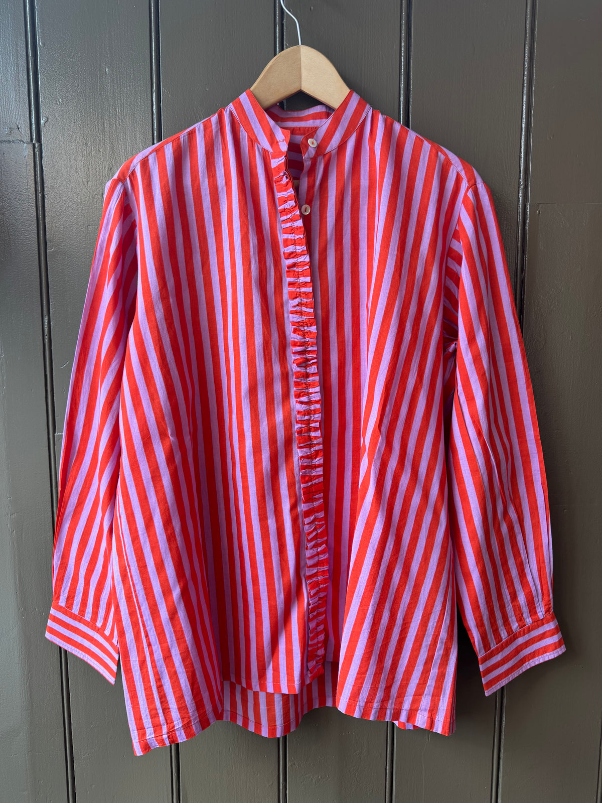 Tidy Street Collection Stripe frill front shirt - Orange/Lilac