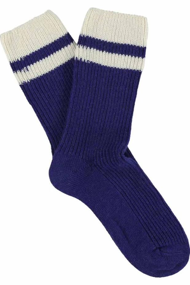 Escuyer | Cashmere Stripe Socks - Strong Blue/Ecru