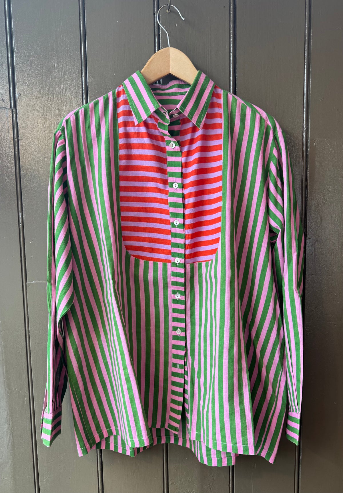 Tidy Street Collection Stripe contrast bib shirt - Green/Pink