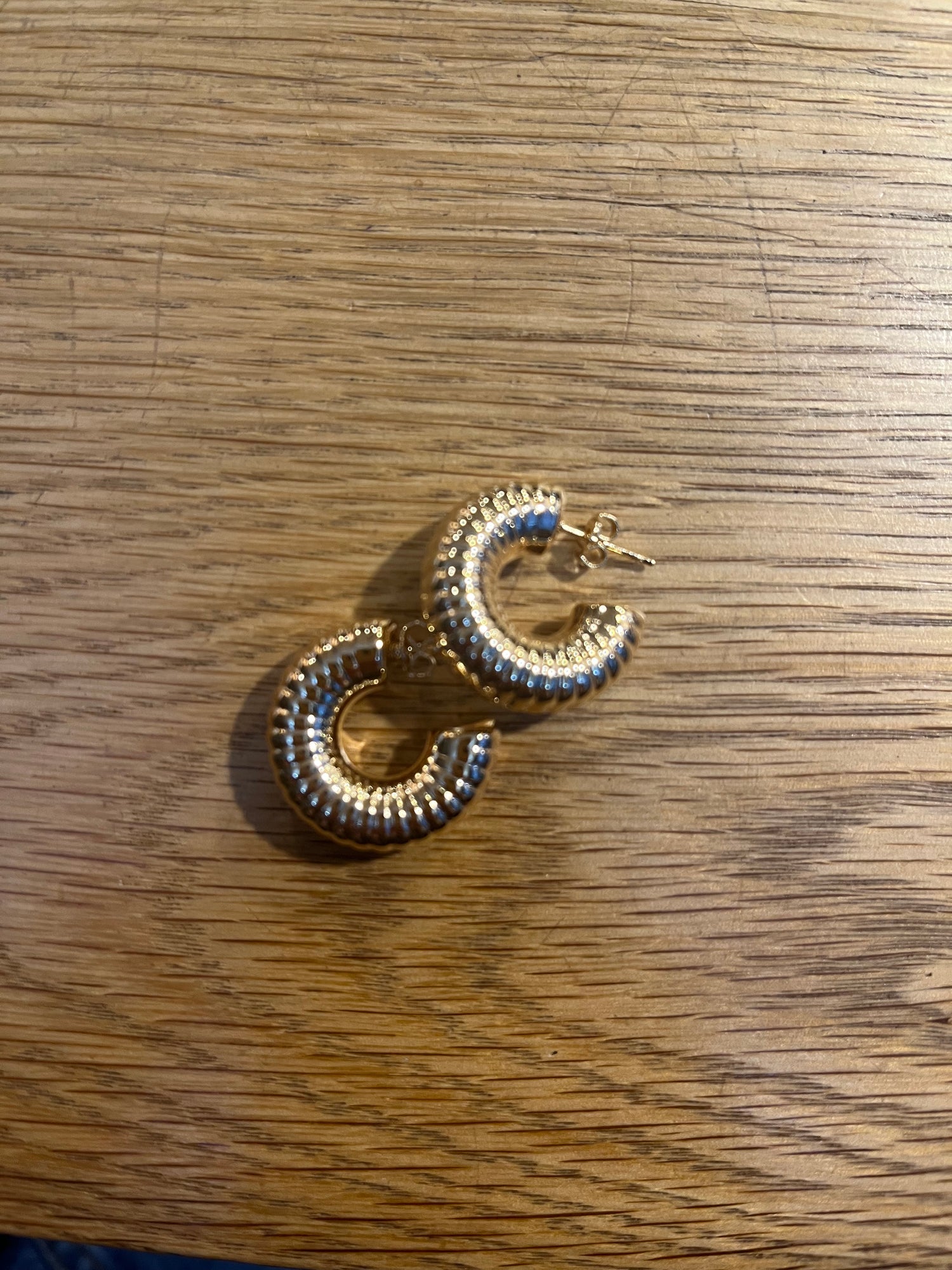 Chunky ridged gold plated earrings