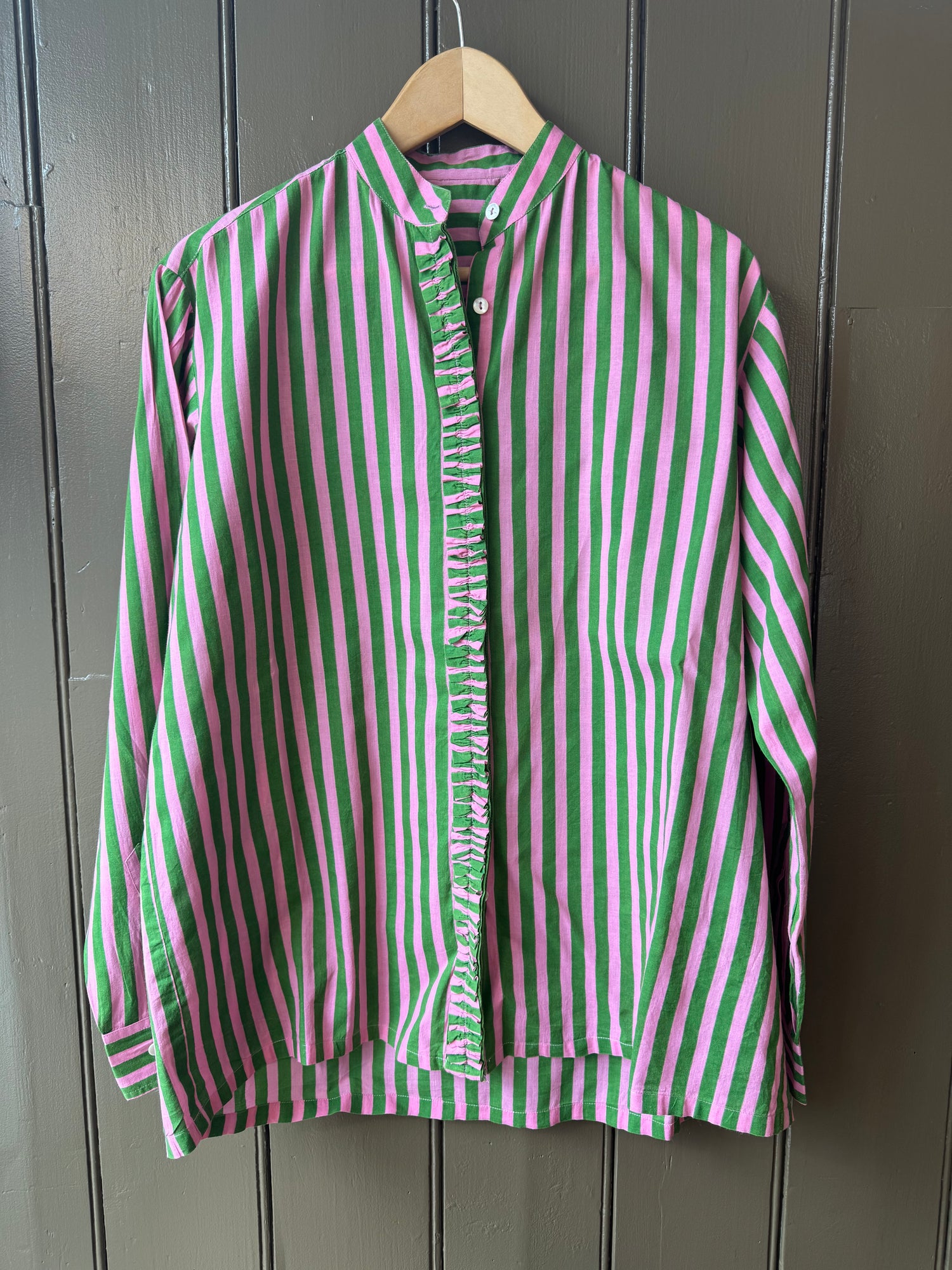 Tidy Street Collection Stripe frill front shirt - Green/Pink