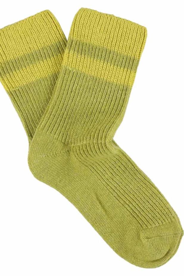 Escuyer | Cashmere Stripe Socks - Green/Yellow