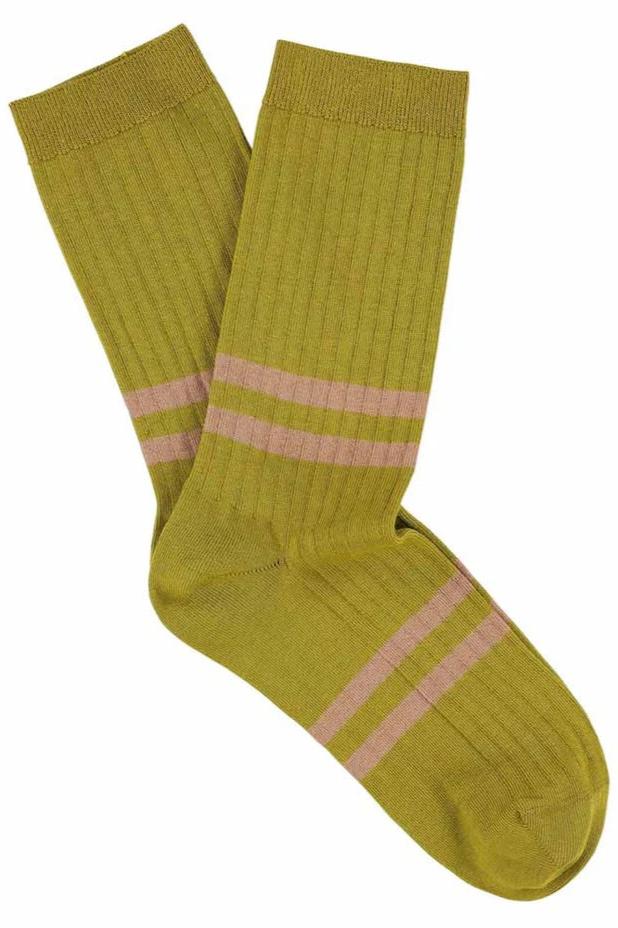 Escuyer | Cotton Stripe Socks - Mustard/Pink