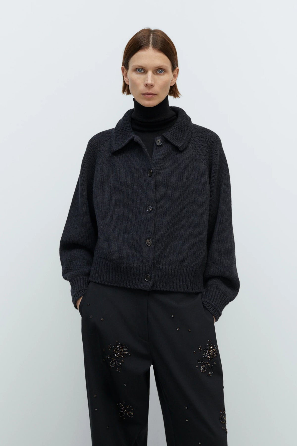 Cordera | Merino Wool Collar Cardigan - Anthracite