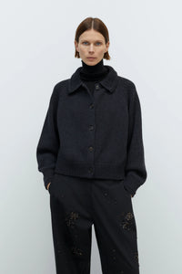 Cordera | Merino Wool Collar Cardigan - Anthracite