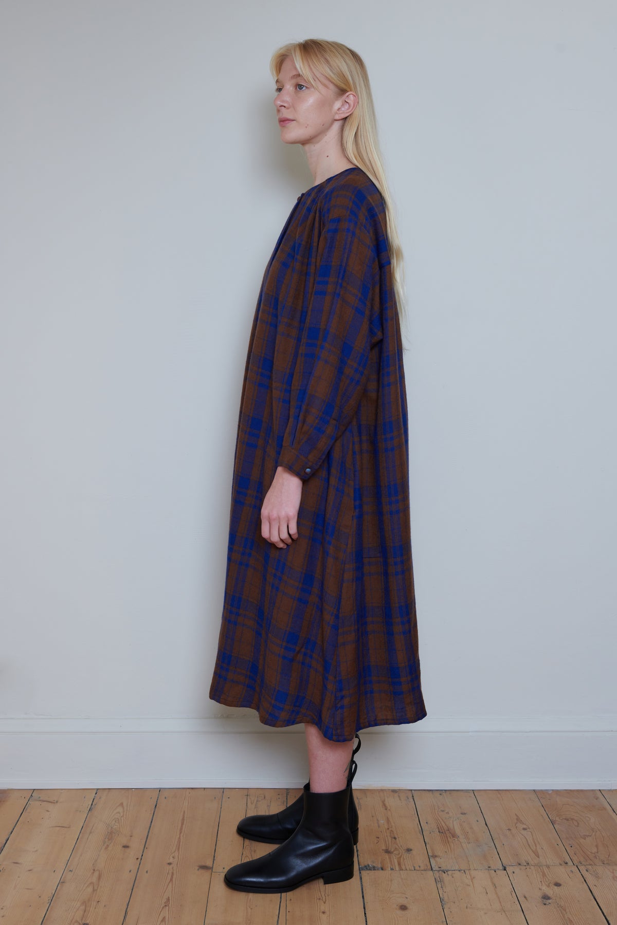 Runaway Bicycle Marino Wool Check Dress - Blue/Brown