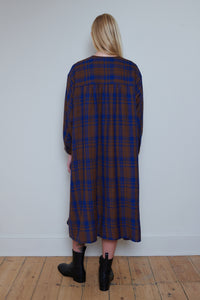 Runaway Bicycle Marino Wool Check Dress - Blue/Brown