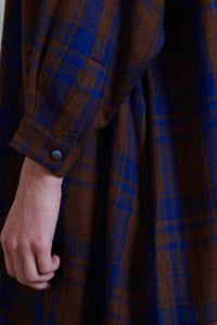 Runaway Bicycle Marino Wool Check Dress - Blue/Brown