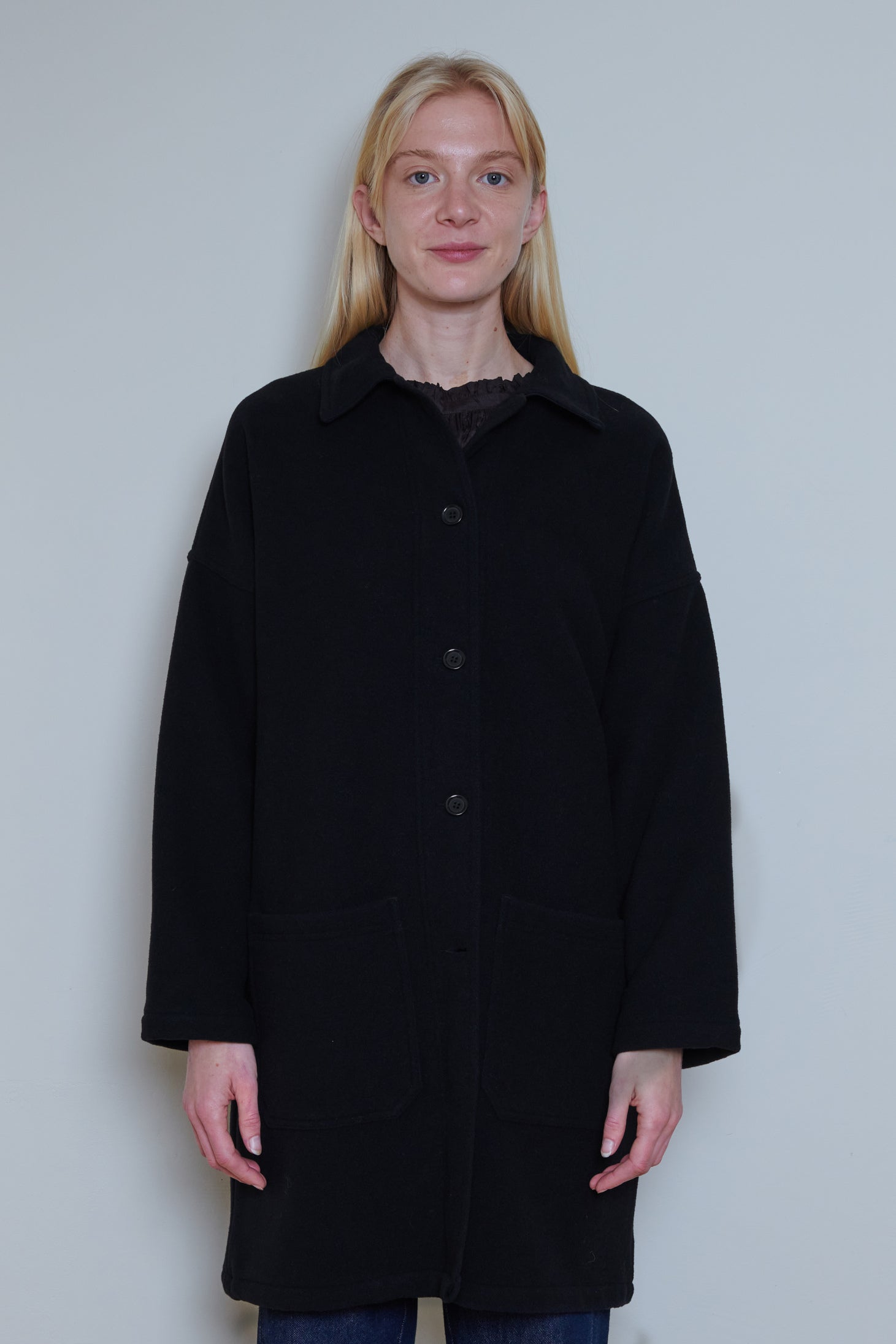 Vetra Soft Melton Weaved Wool Coat - Navy