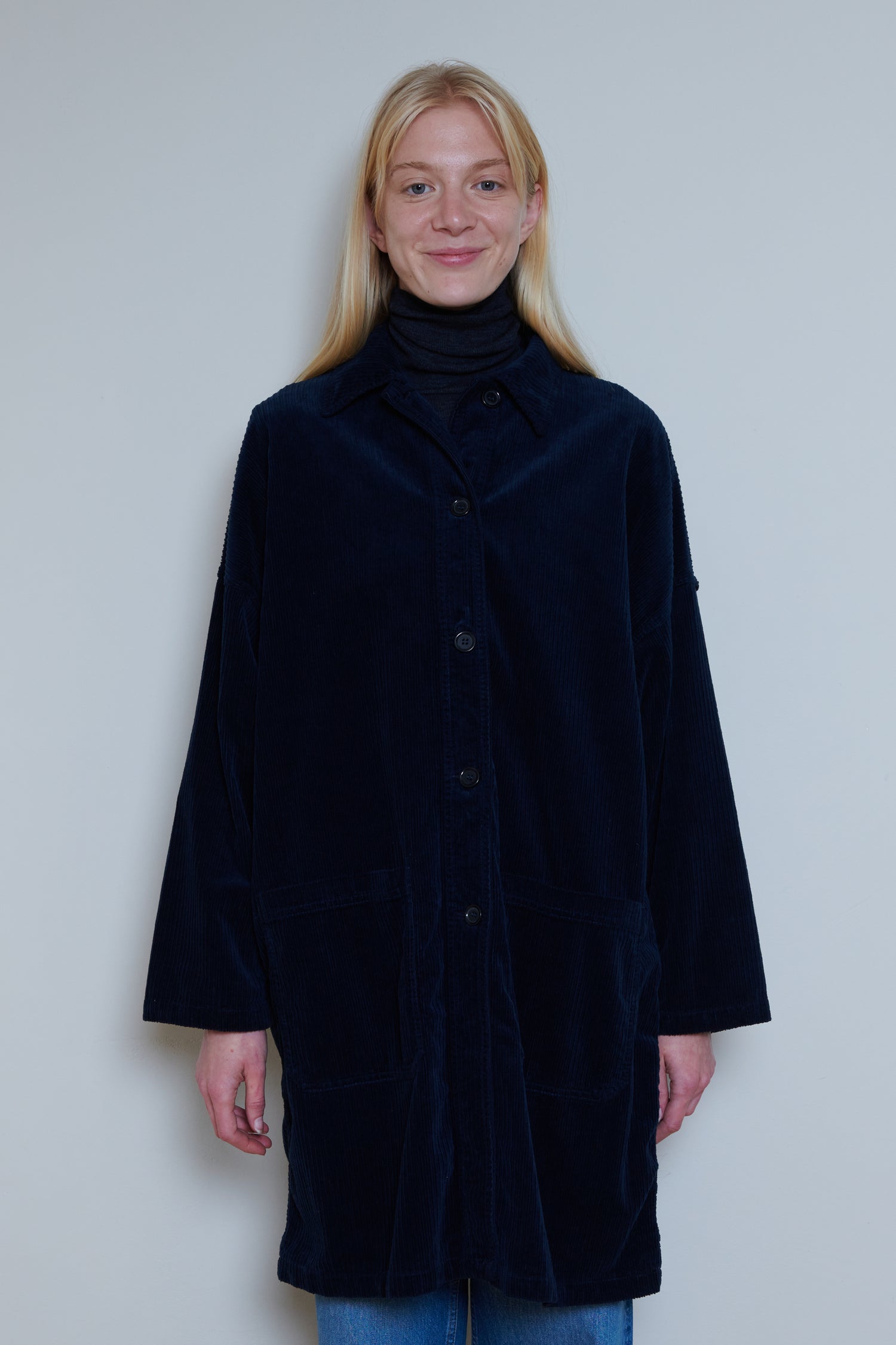 Vetra - Navy Cord Long Weaved Jacket