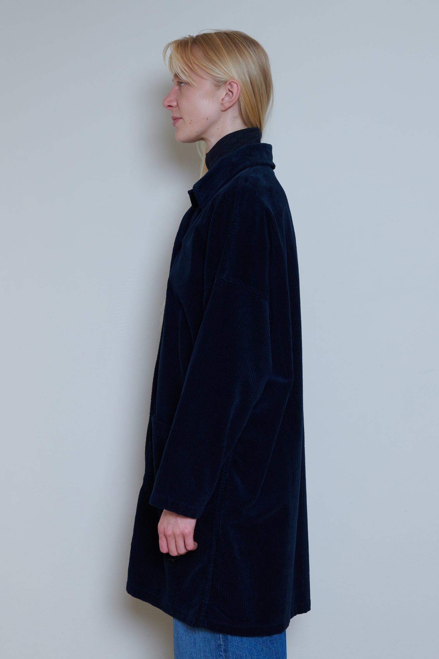 Vetra - Navy Cord Long Weaved Jacket