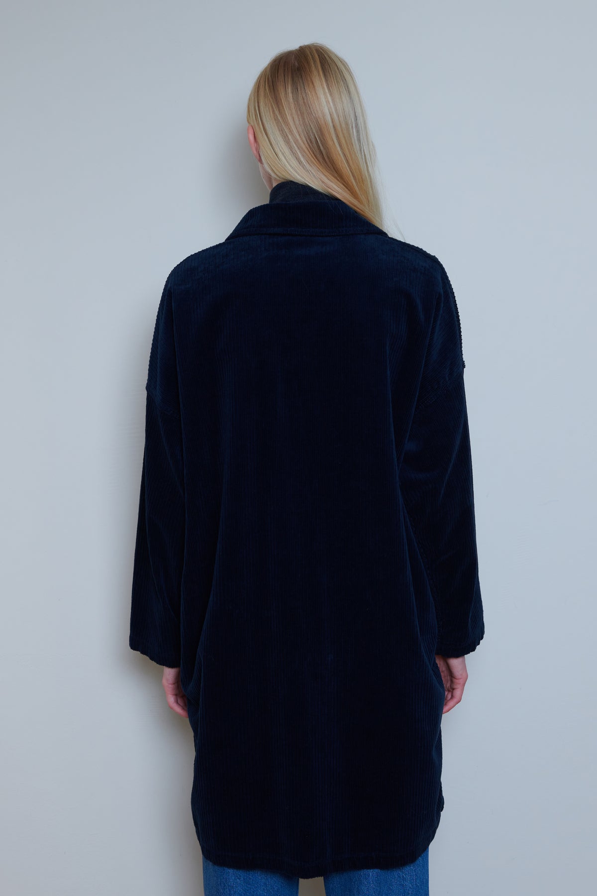 Vetra - Navy Cord Long Weaved Jacket