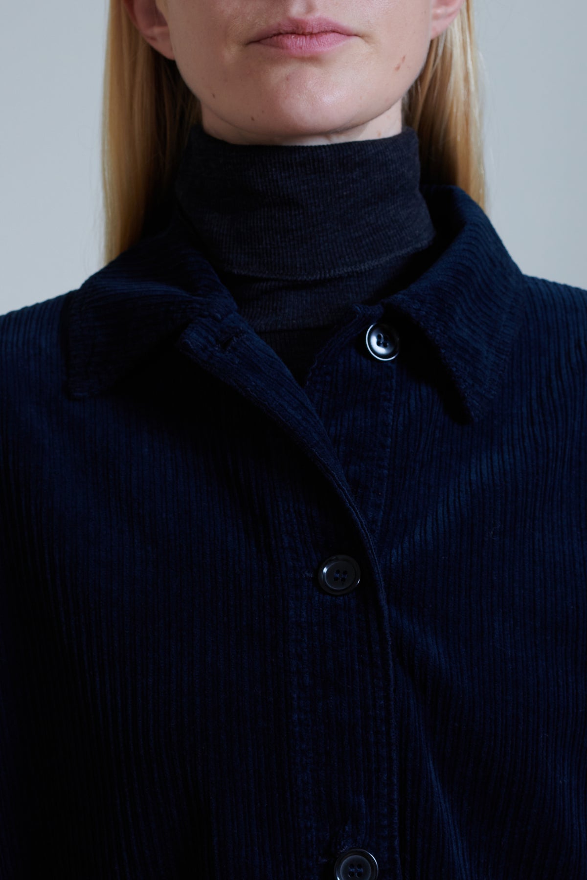 Vetra - Navy Cord Long Weaved Jacket