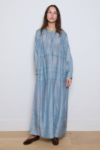 Runaway Bicycle | Alva Silk Pleated Dress- Blue Stripe
