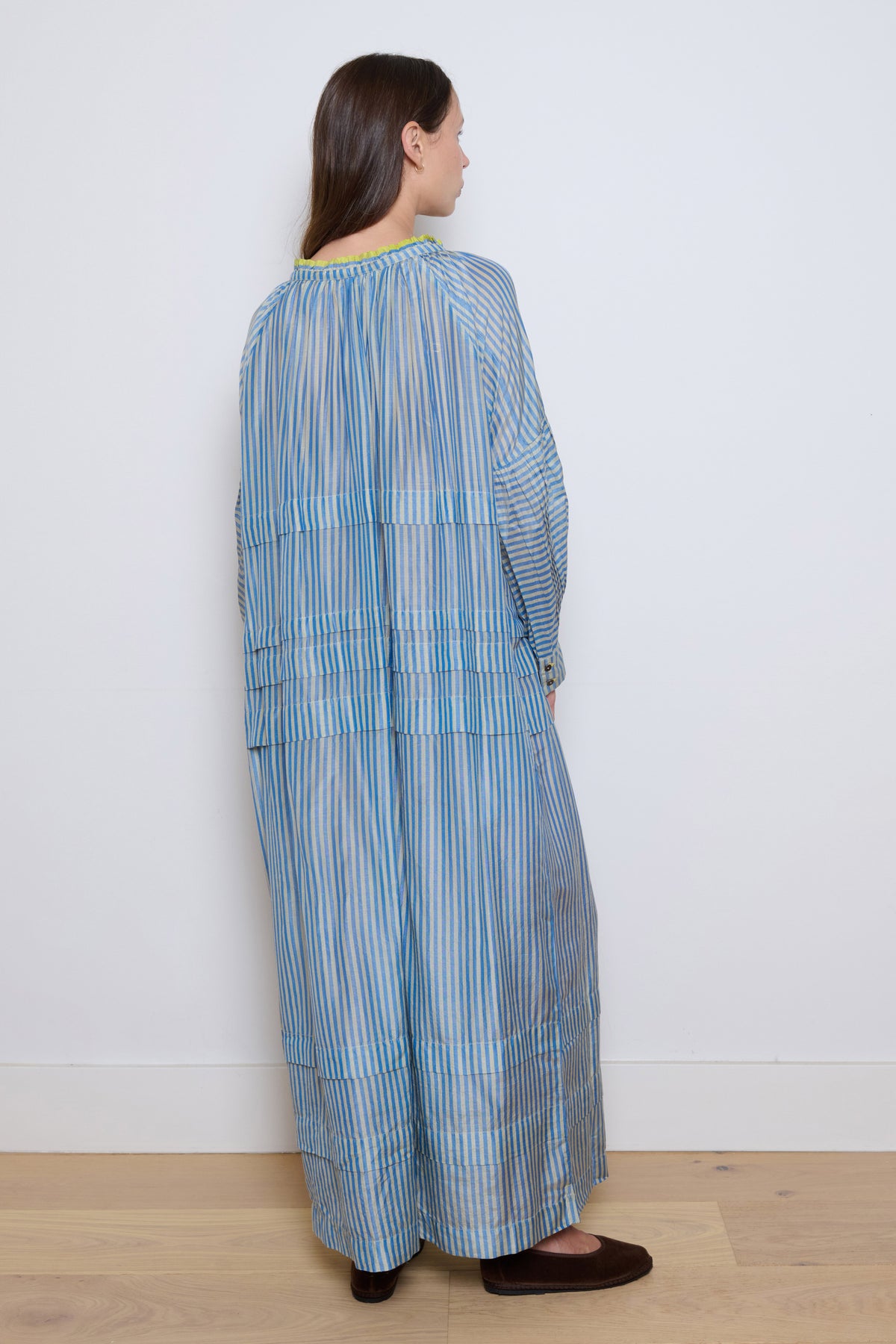 Runaway Bicycle | Alva Silk Pleated Dress- Blue Stripe