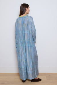 Runaway Bicycle | Alva Silk Pleated Dress- Blue Stripe