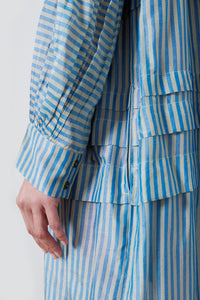 Runaway Bicycle | Alva Silk Pleated Dress- Blue Stripe