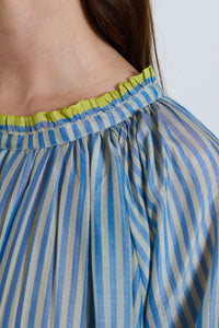 Runaway Bicycle | Alva Silk Pleated Dress- Blue Stripe