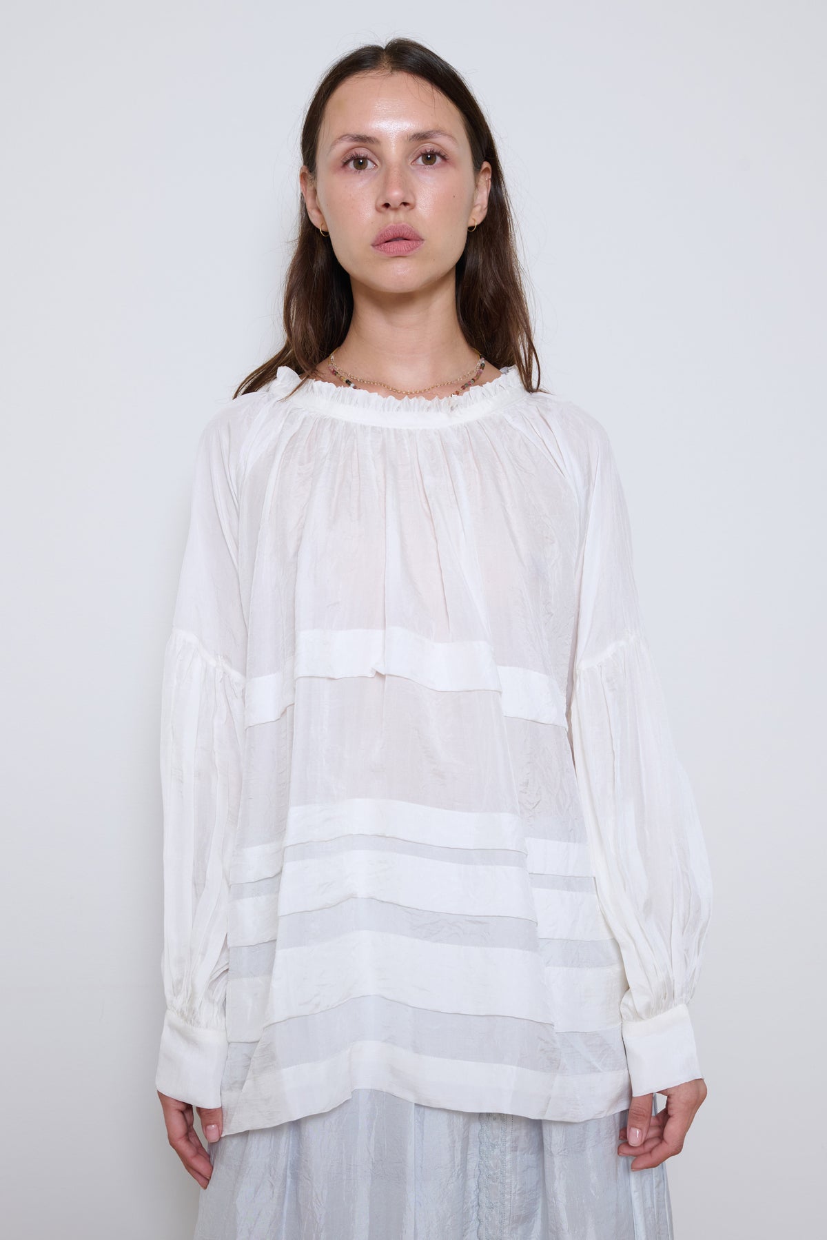Runaway Bicycle | Astrid Silk Pleated Blouse - White