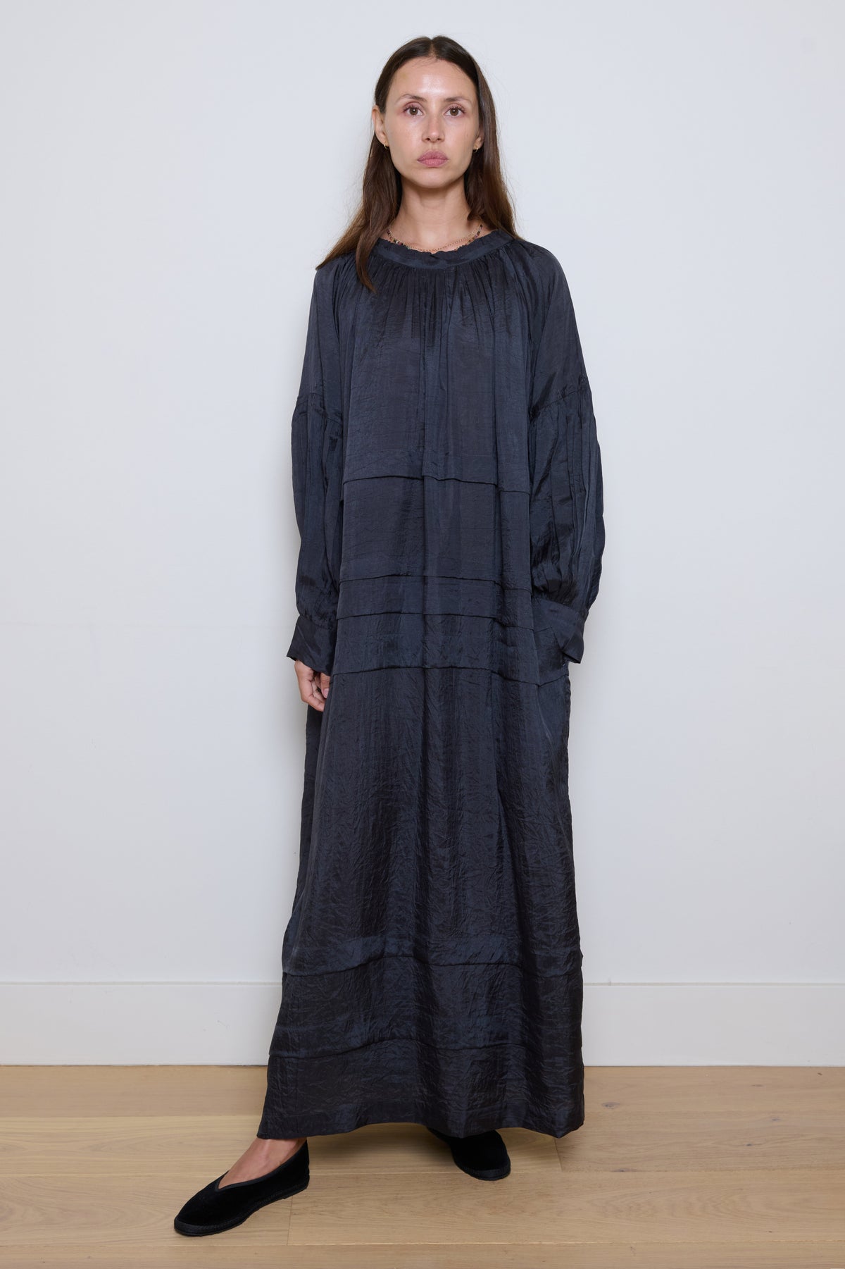 Runaway Bicycle - Alva Pleated Silk Dress- Charcoal