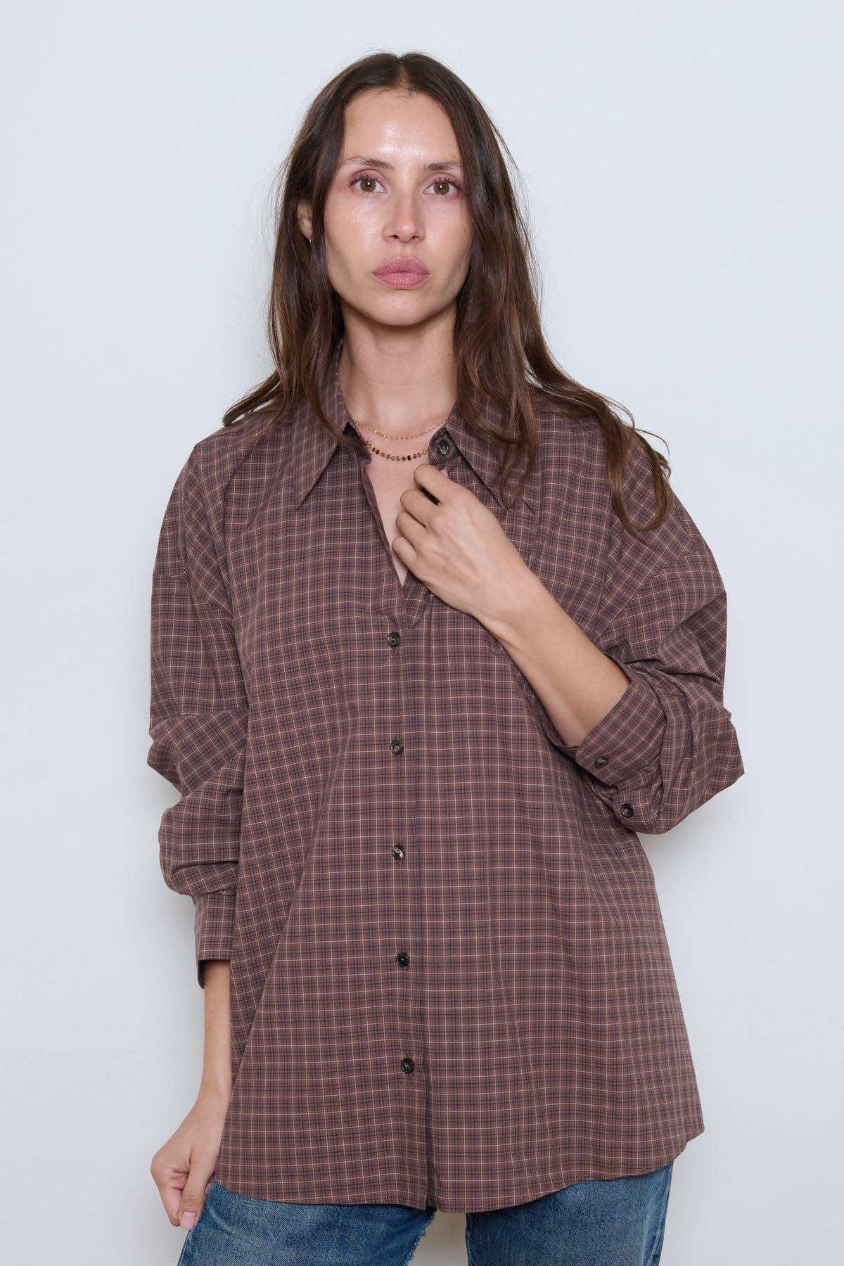 Cordera | Checked Oversized Shirt - Brown/ Navy