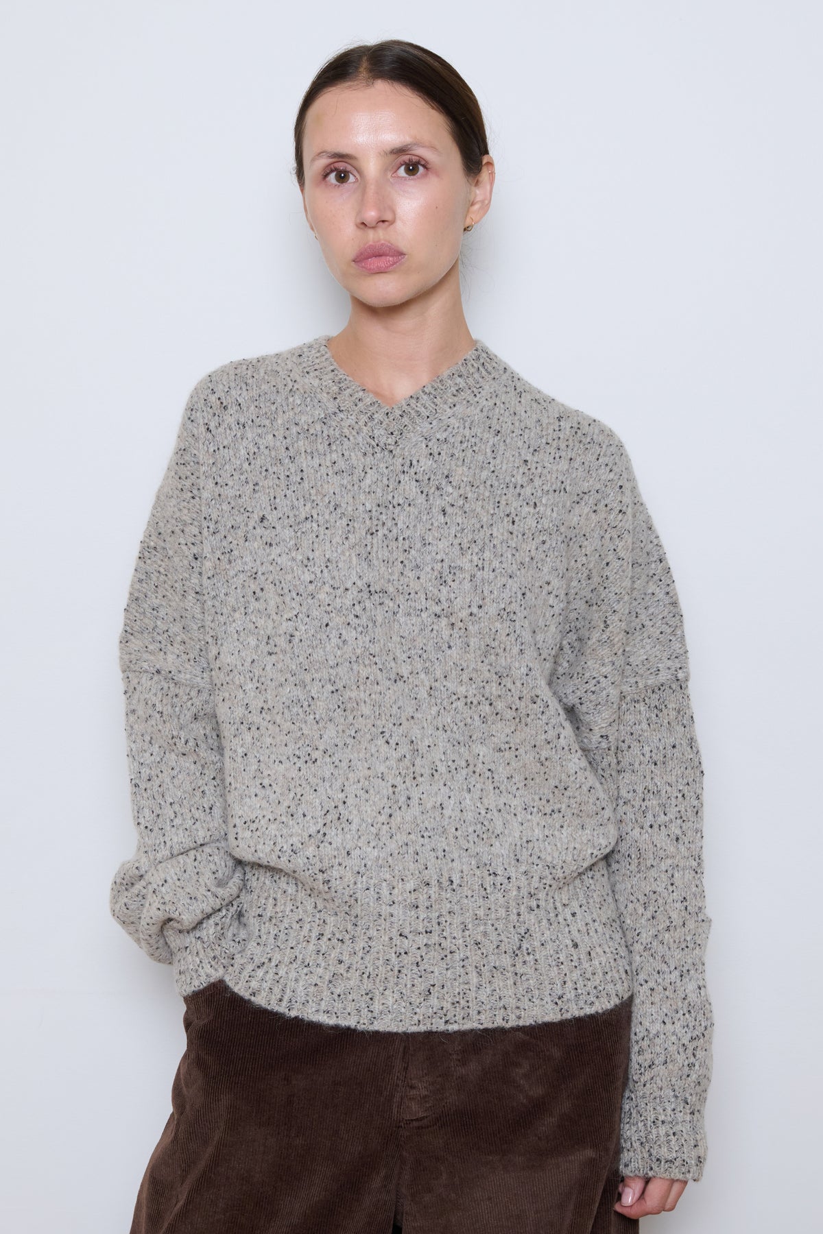 Cordera | Speckled V-Neck Sweater- Piedra