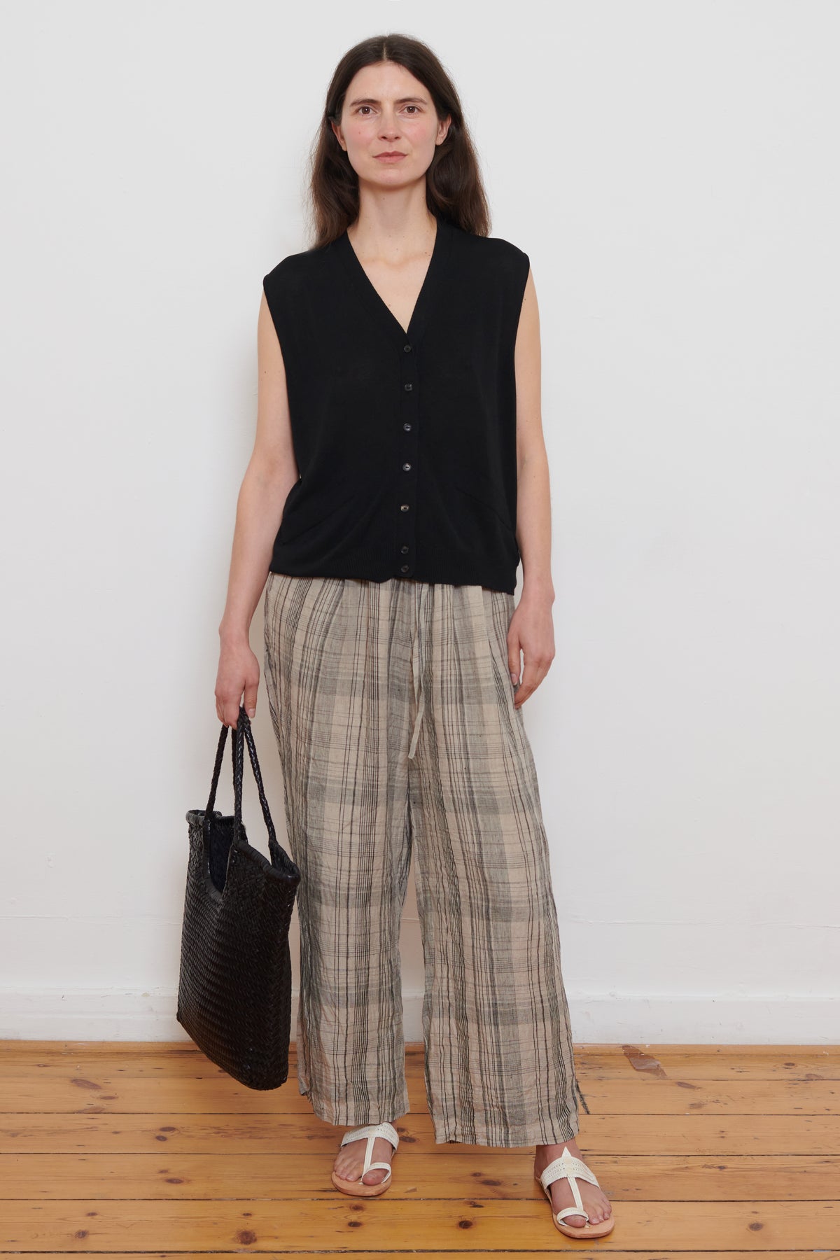 Ichi Antiquities | Check Trousers - Natural
