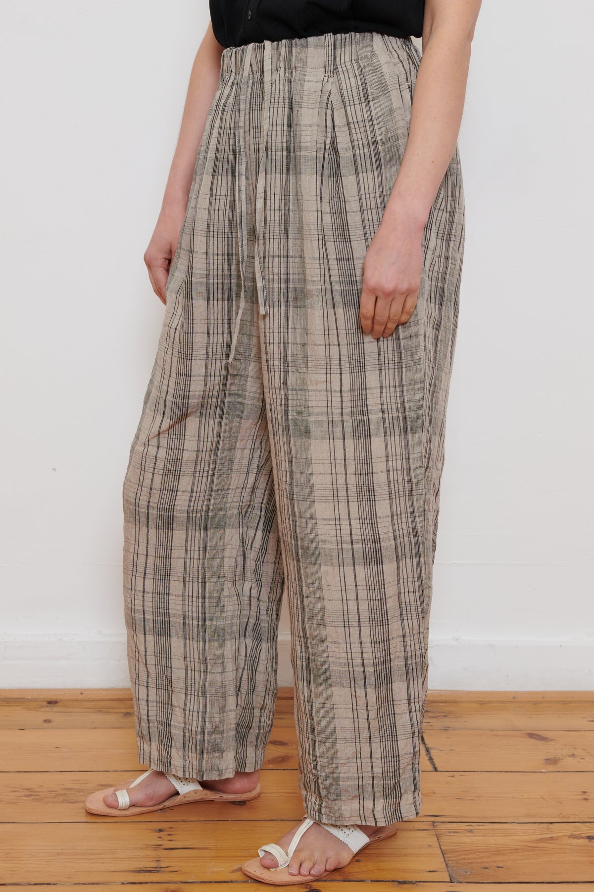 Ichi Antiquities | Check Trousers - Natural