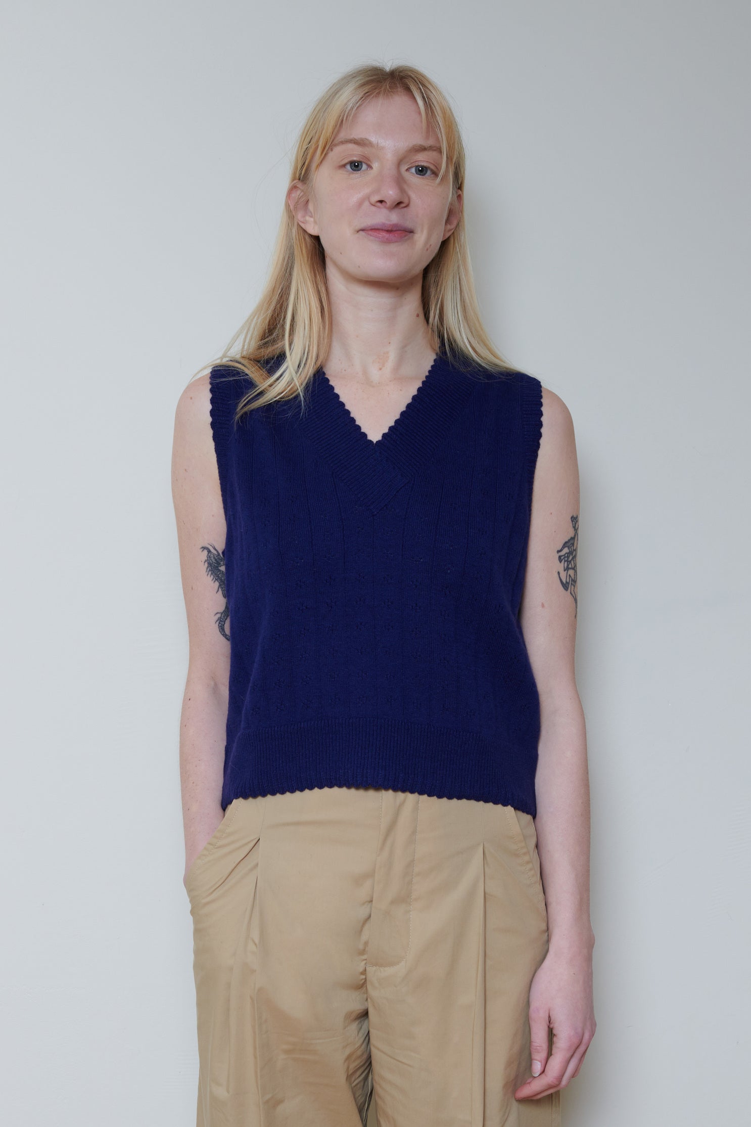 Cordera | Merino Pointelle Waistcoat - Prussian Blue