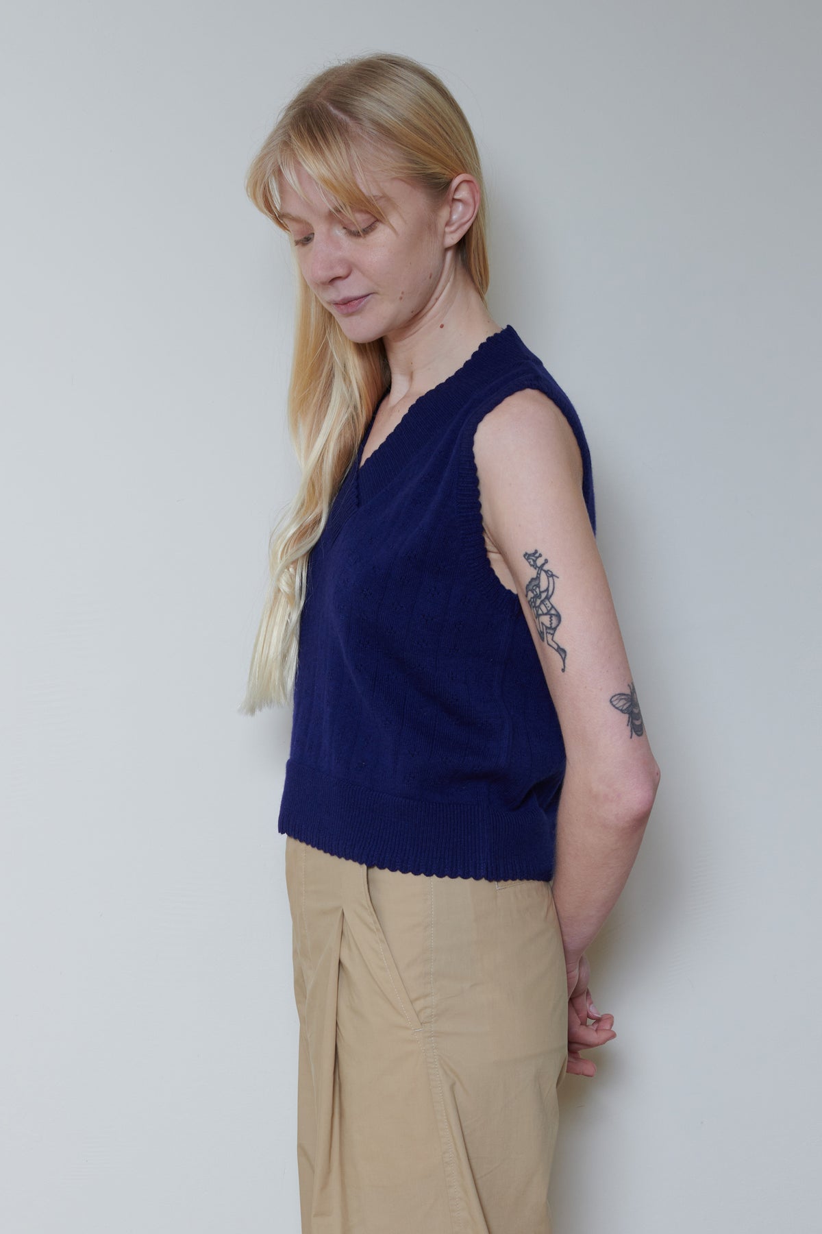 Cordera | Merino Pointelle Waistcoat - Prussian Blue