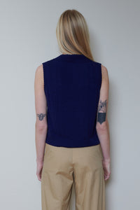 Cordera | Merino Pointelle Waistcoat - Prussian Blue