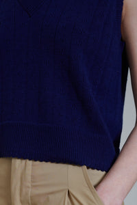 Cordera | Merino Pointelle Waistcoat - Prussian Blue