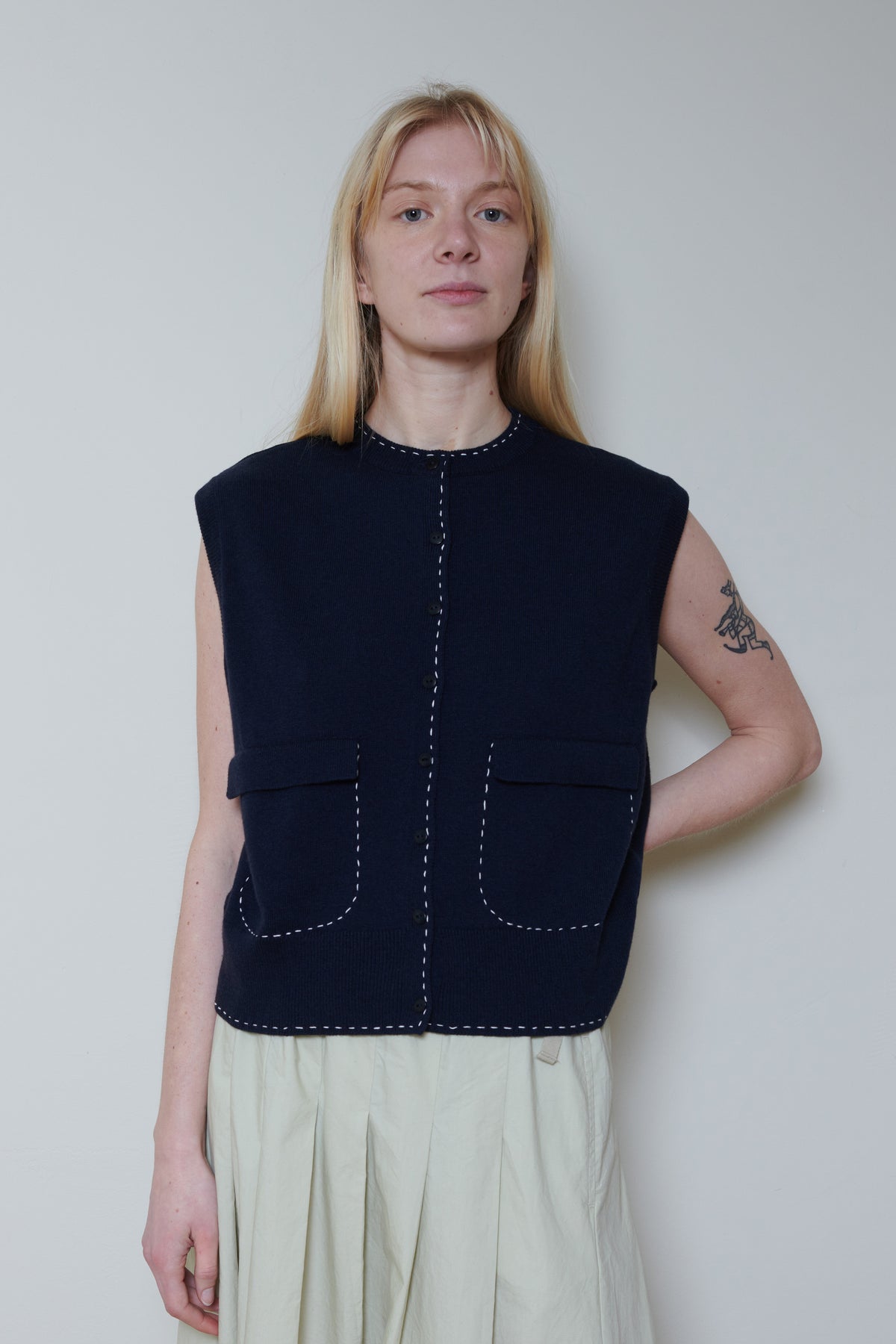 Cordera | Merino Wool Stitched Waistcoat - Navy