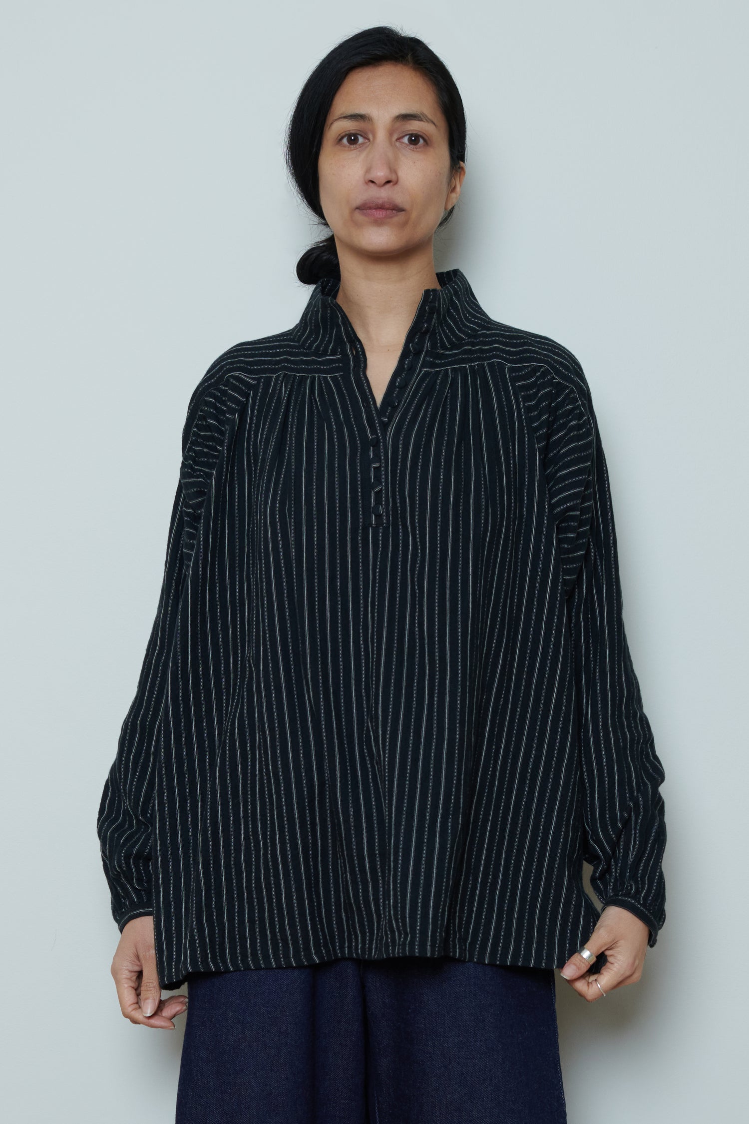 Ichi Antiquities | Shirring Brushed Stripe Shirt