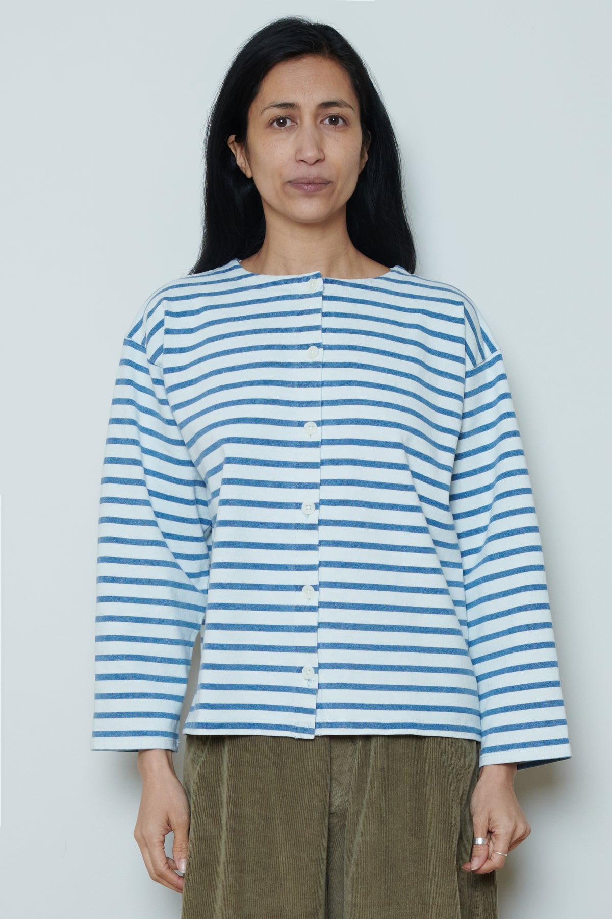 Ichi Antiquities | Stripe Cardigan - White/Blue