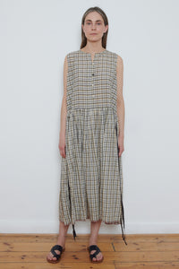 Runaway Bicycle | Poppy Dress - Beige Charcoal Check