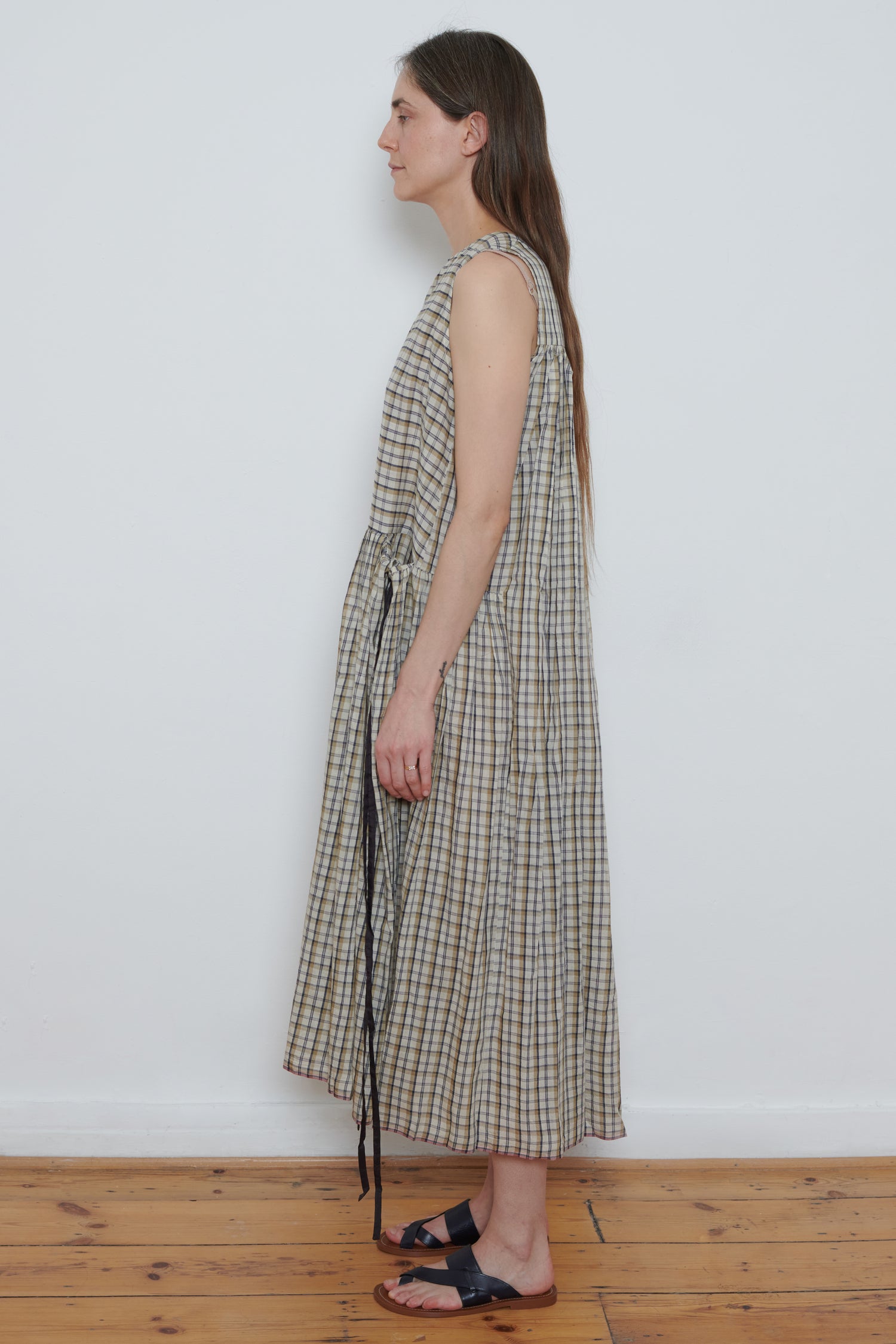 Runaway Bicycle | Poppy Dress - Beige Charcoal Check