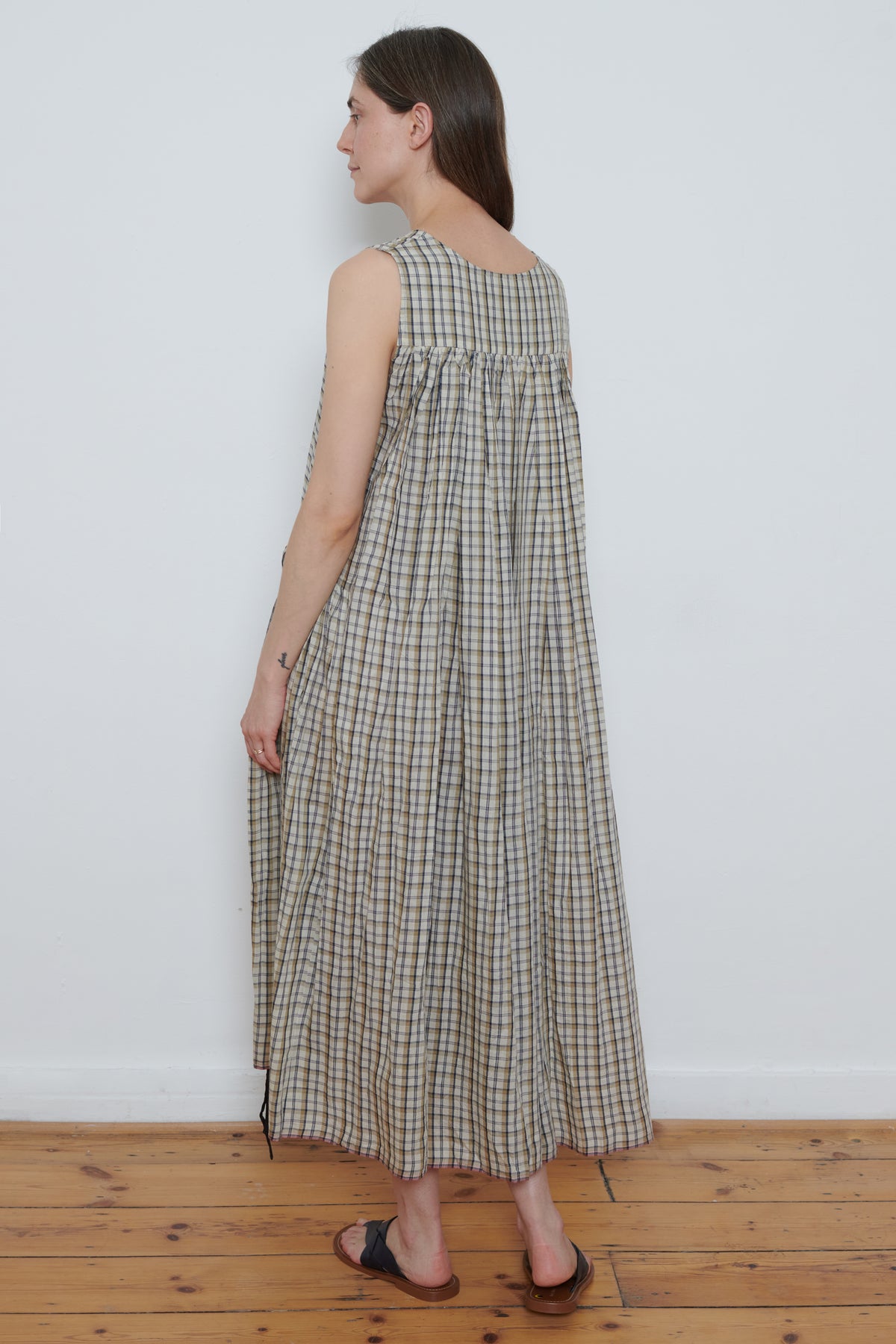 Runaway Bicycle | Poppy Dress - Beige Charcoal Check