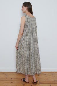 Runaway Bicycle | Poppy Dress - Beige Charcoal Check