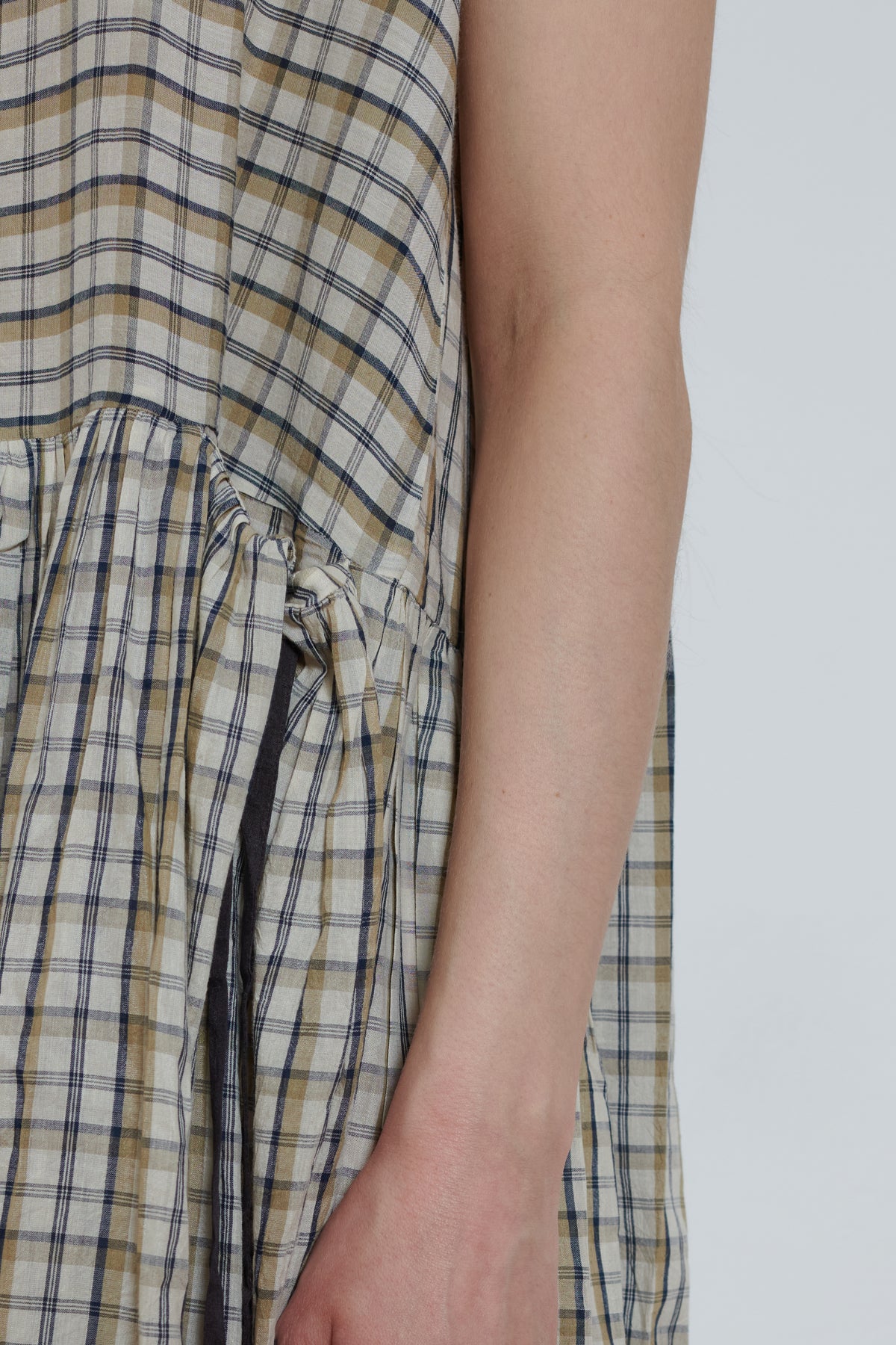 Runaway Bicycle | Poppy Dress - Beige Charcoal Check