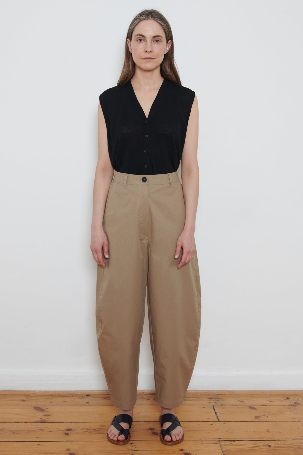 Cordera | Cotton Curved Pants- Camel