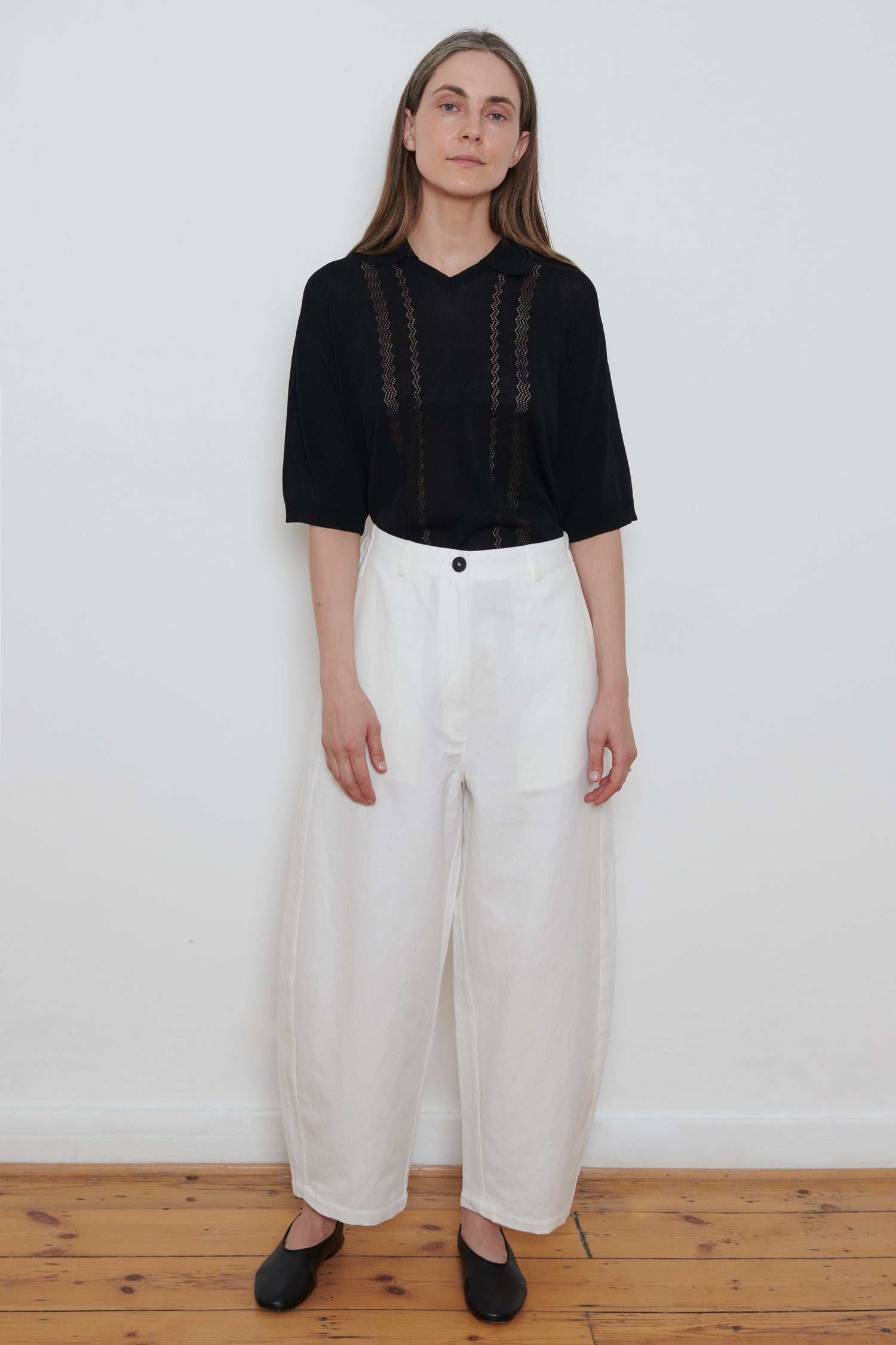 Cordera | Cotton and Linen Curved Pants - White