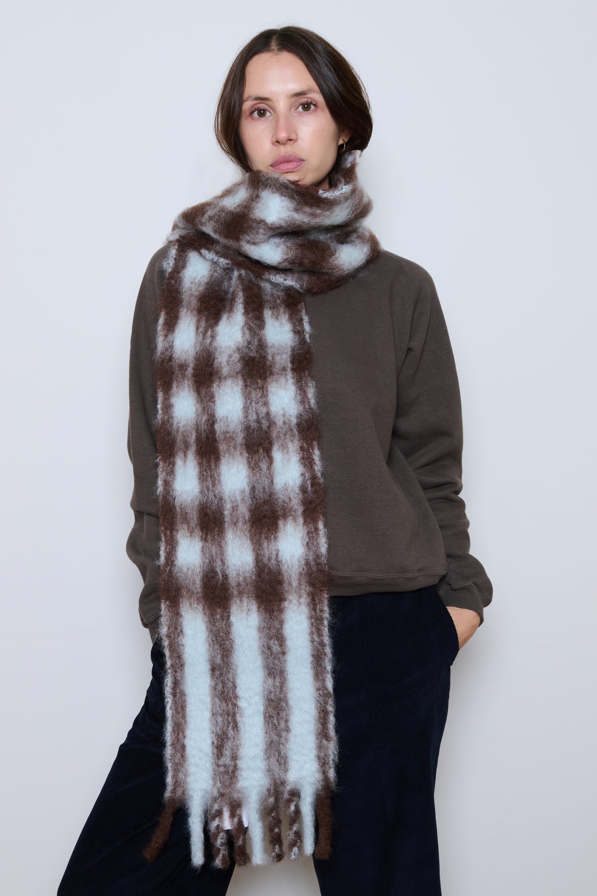 Mantas Ezcaray | Mohair Scarf - Blue and Brown Check