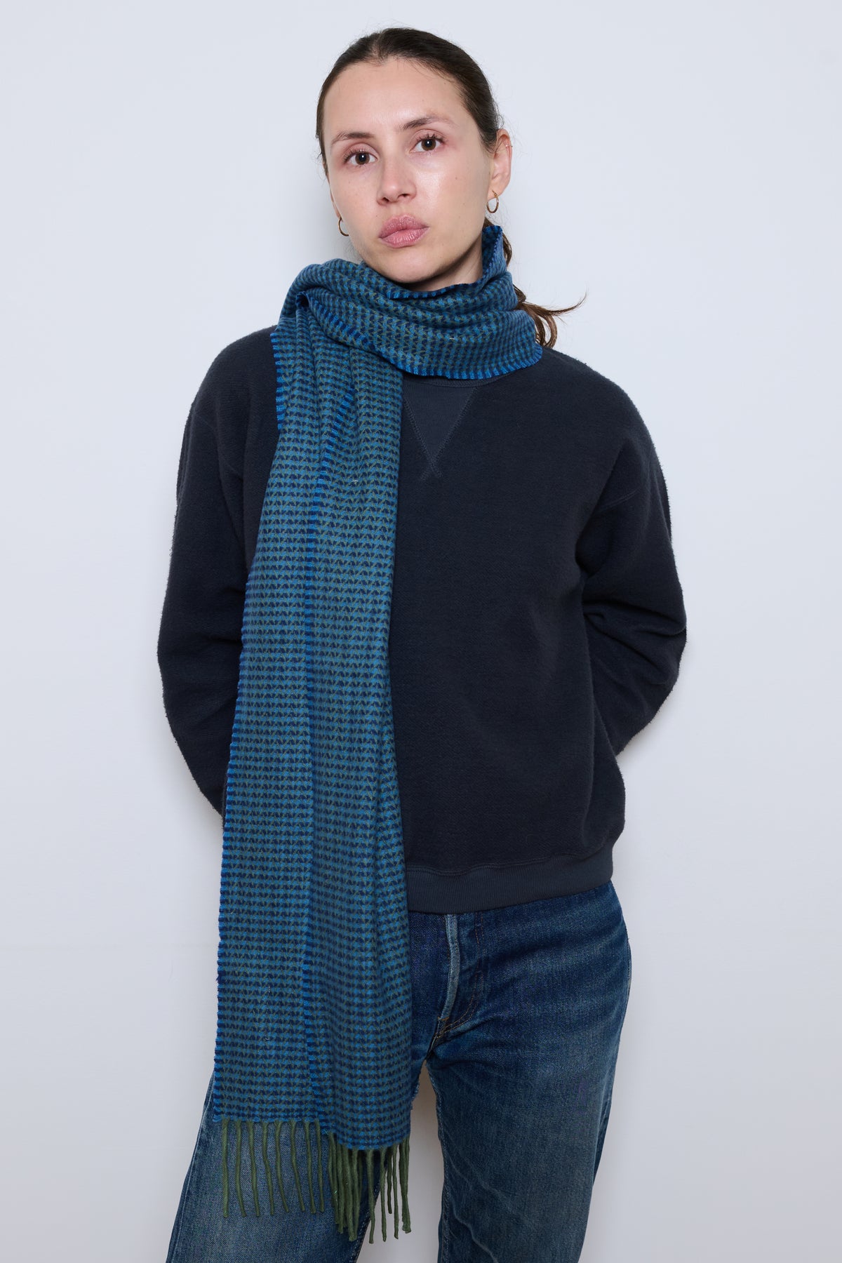 Mantas Ezcaray | Herringbone Merino Wool Scarf- Blue
