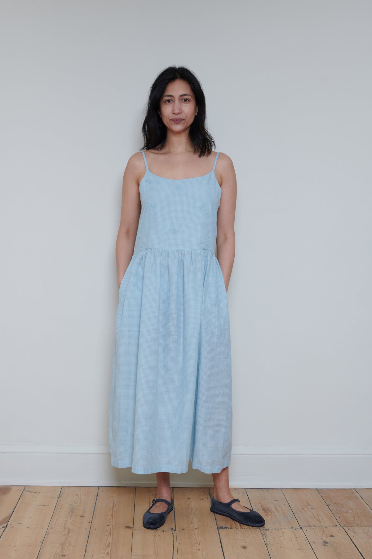 Runaway Bicycle | Embroidered Slip Dress - Blue